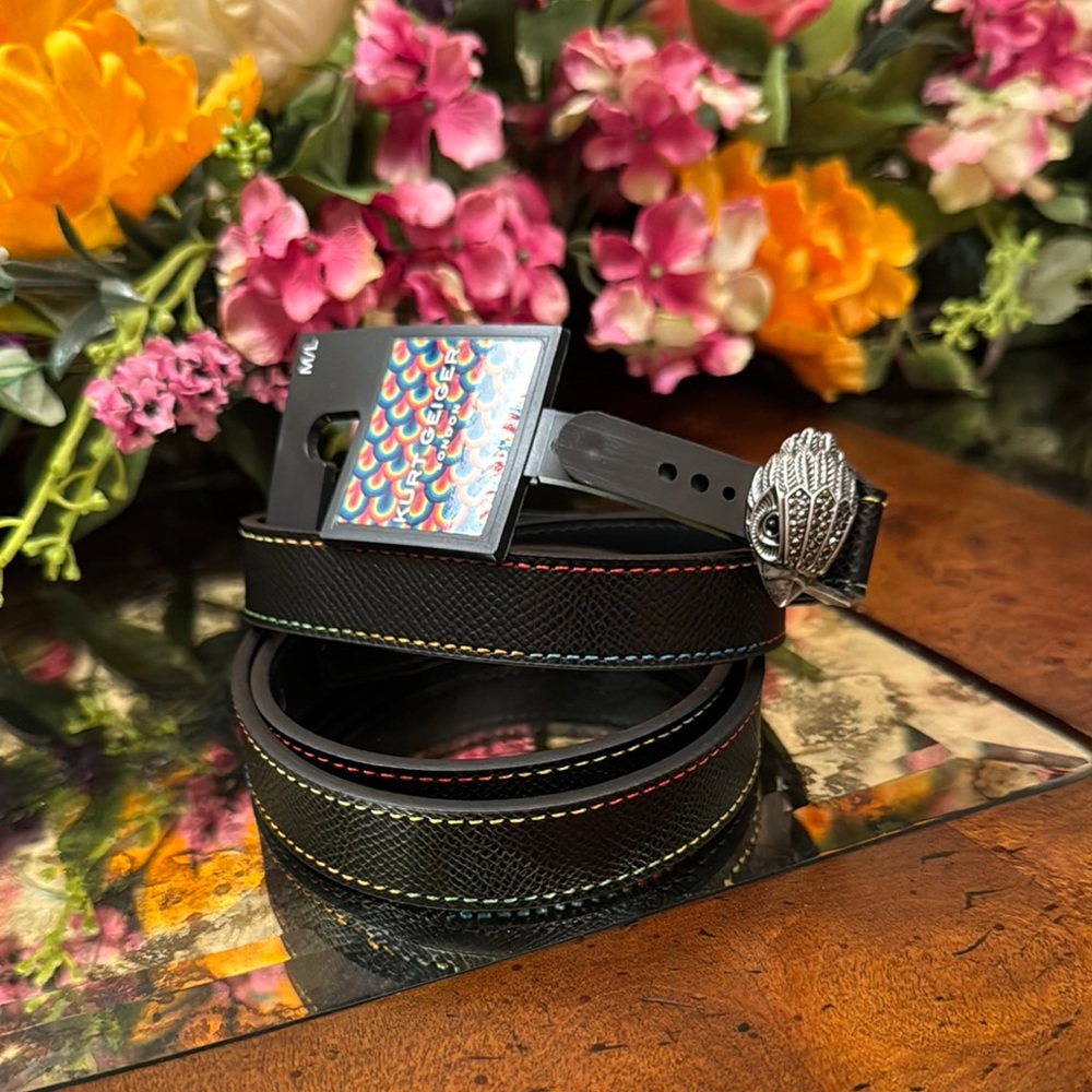 Kurt Geiger Black Belt with Multicolor Stitching M-L